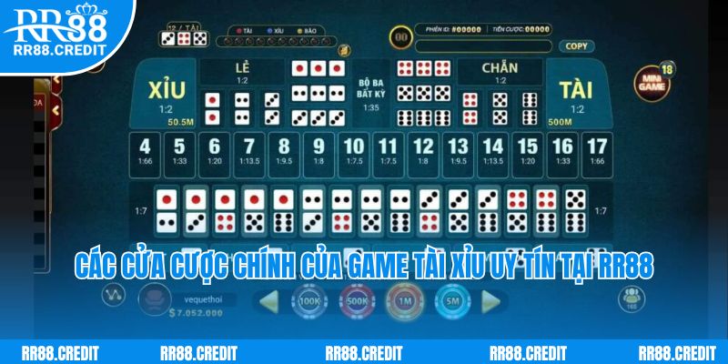 Các cửa cược chính của game tài xỉu uy tín tại RR88